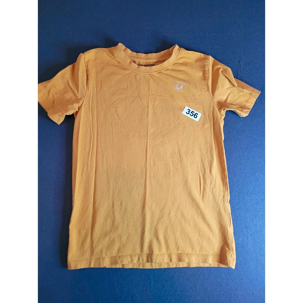 True Religion Buddha Logo Graphic Print Double-Sided Crew Neck T-Shirt L Yellow